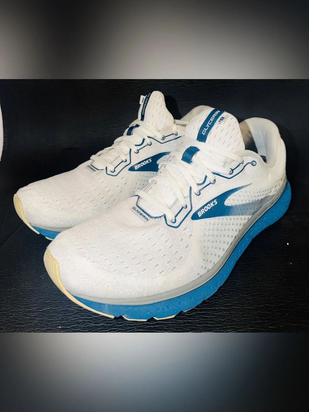 Brooks White and Blue Glycerin Running Sneakers